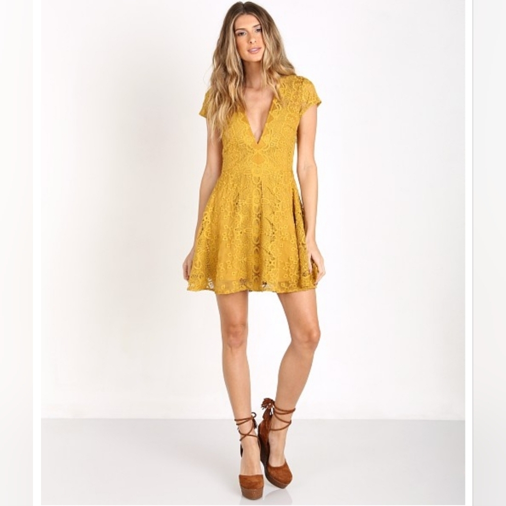 For Love & Lemons Sienna Mini Dress Goldenrod size XS